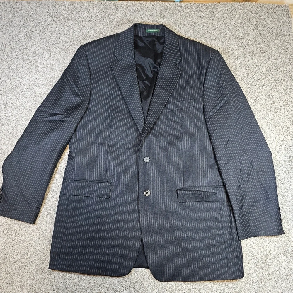 Lauren Ralph Lauren Mens 44L Pinstripe Wool Blazer Navy Blue Made in Canada 44L